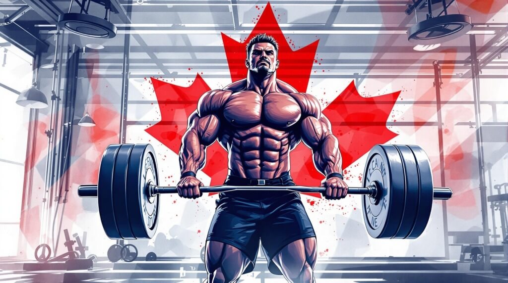 A muscular male athlete lifting weights in a gym, emphasizing strength and endurance.