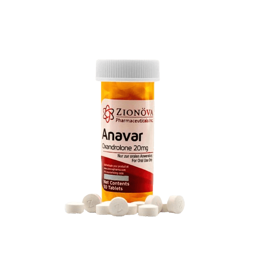 Two bottles of Zionova Anavar 20mg tablets.