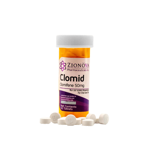Bottle of Zionova Clomiphene 50mg tablets