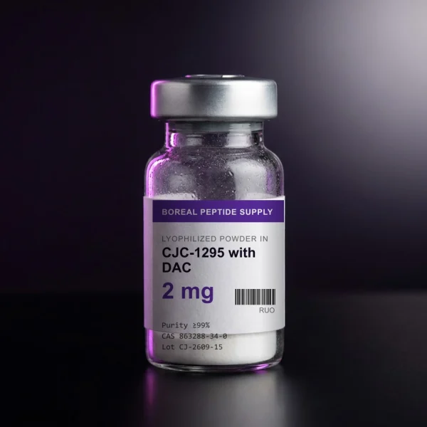 2 mg per vial of CJC-1295 with DAC lyophilized powder in a sealed 3 mL glass vial, verified at ≥99% (HPLC) purity.