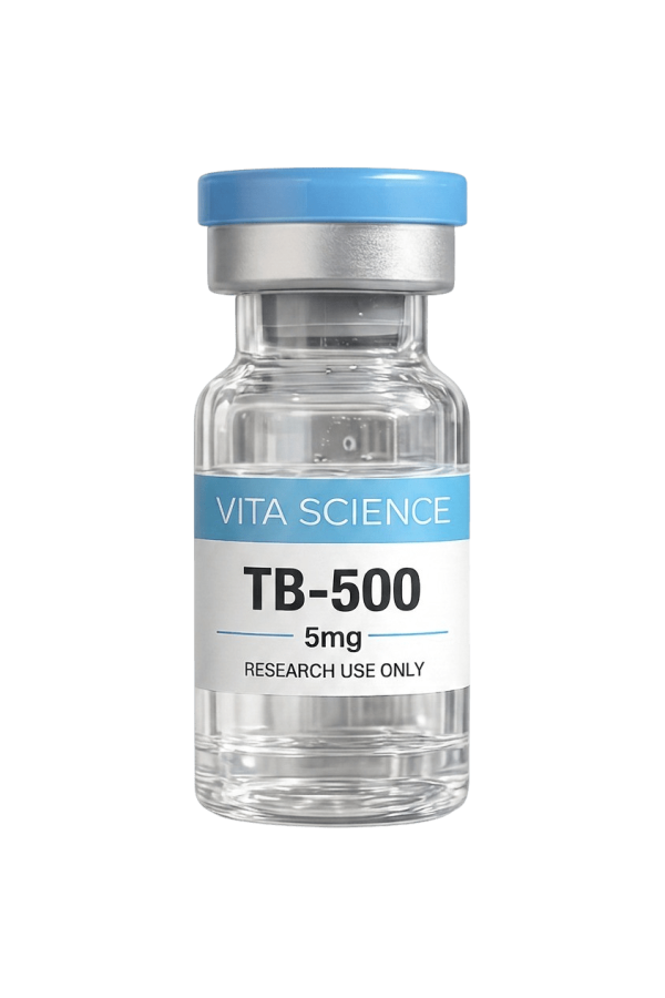 TB-500 lyophilized peptide in a 5mg vial.
