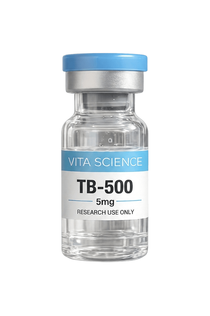 TB-500 lyophilized peptide in a 5mg vial.