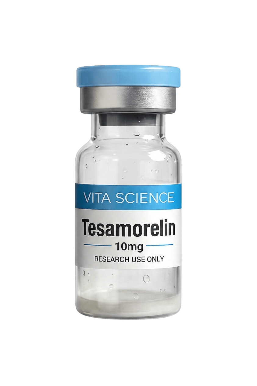 Lyophilized Tesamorelin research vial, 10mg