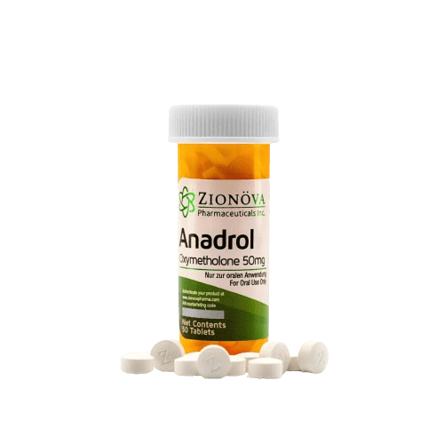 Bottle of Zionova Anadrol 50mg oral tablets