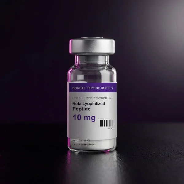 Sealed 3 mL glass vial of Reta lyophilized powder, 10 mg per vial, ≥99% (HPLC) purity.