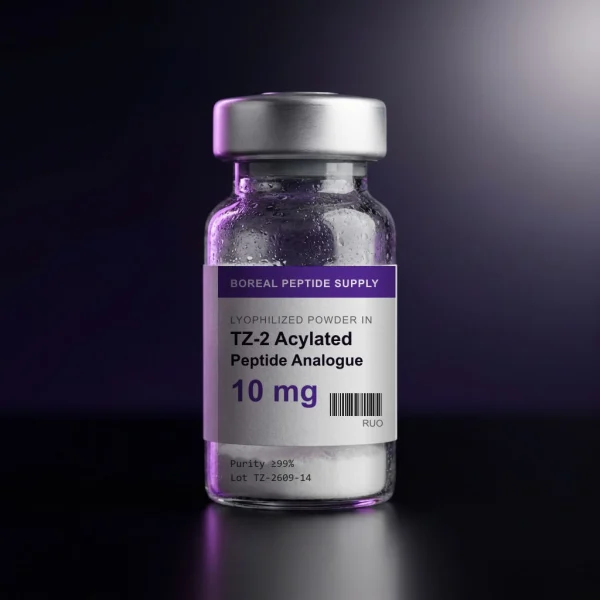 TZ-2 Acylated Peptide Analogue, 10 mg lyophilized powder, sealed 3 mL glass vial, ≥99% by HPLC, front label view